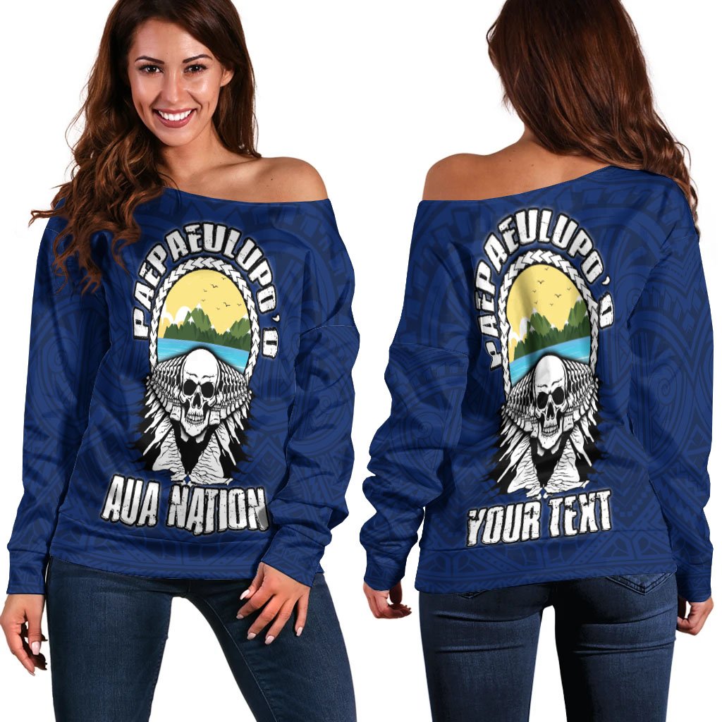 American Samoa Custom Personalised Women's Off Shoulder Sweater - Paepaeulupo'o Aua (Ver 2) Blue - Polynesian Pride