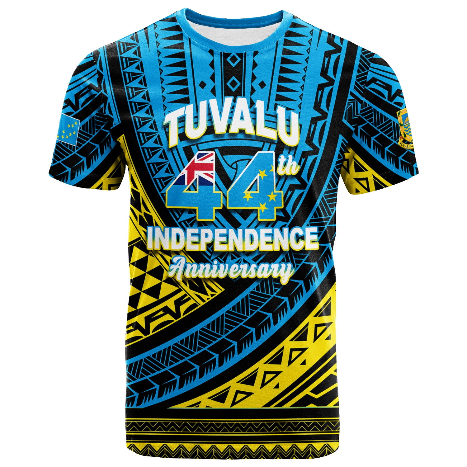 Custom Tuvalu T Shirt 44th Independence Anniversary Tribal Pattern LT12 Unisex Blue - Polynesian Pride