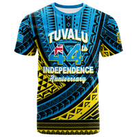 Custom Tuvalu T Shirt 44th Independence Anniversary Tribal Pattern LT12 Unisex Blue - Polynesian Pride