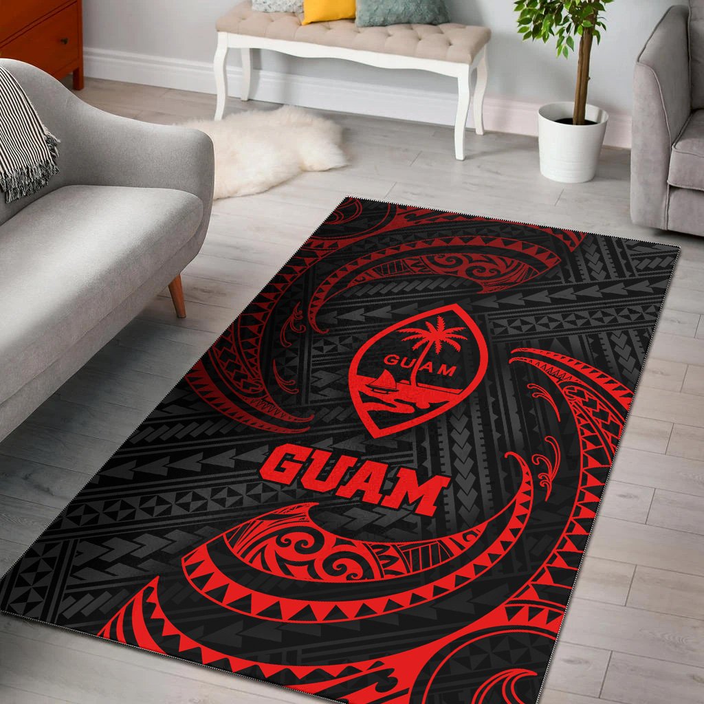 Guam Polynesian Area Rug - Red Tribal Wave Red - Polynesian Pride