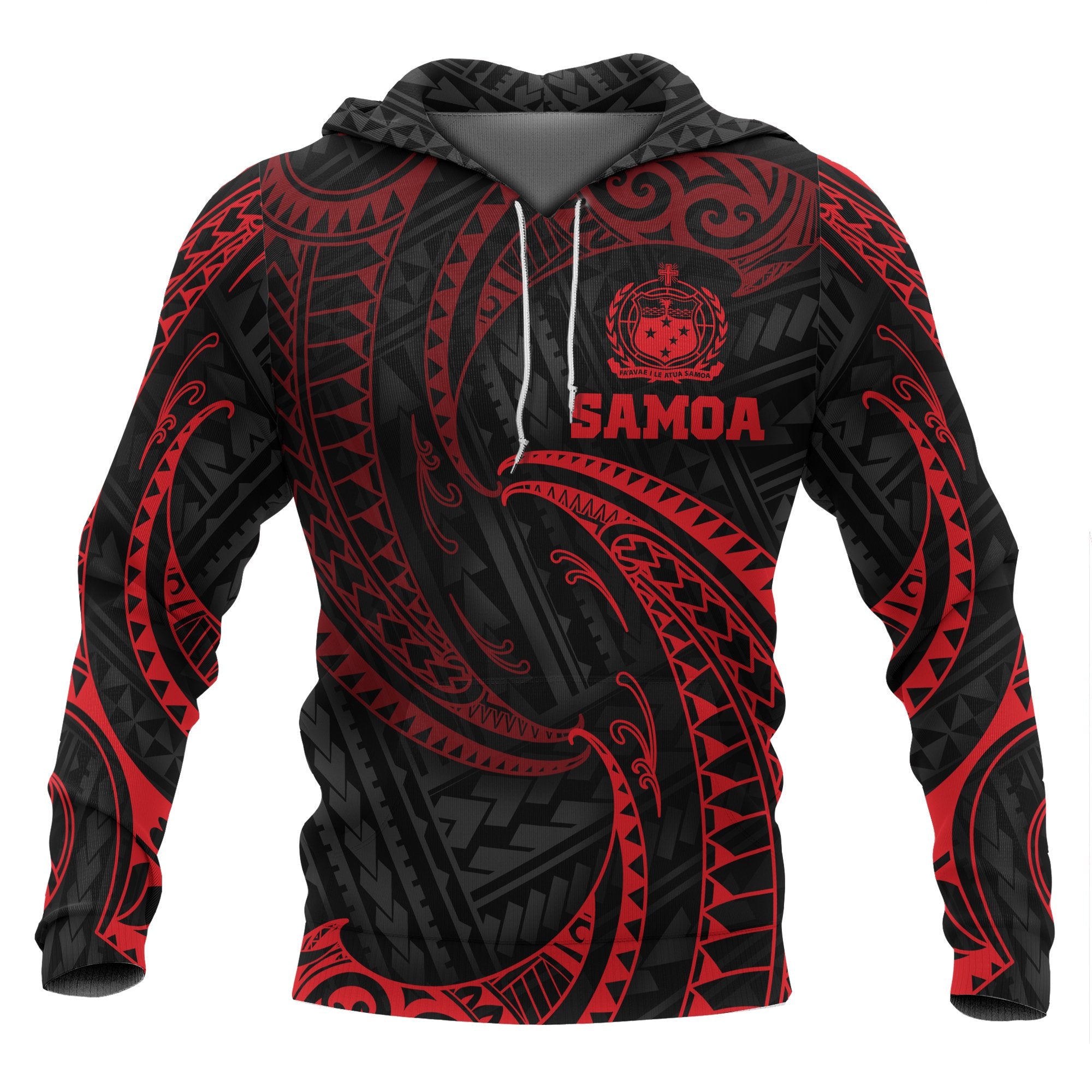 Samoa Polynesian Hoodie Red Tribal Wave Unisex Red - Polynesian Pride