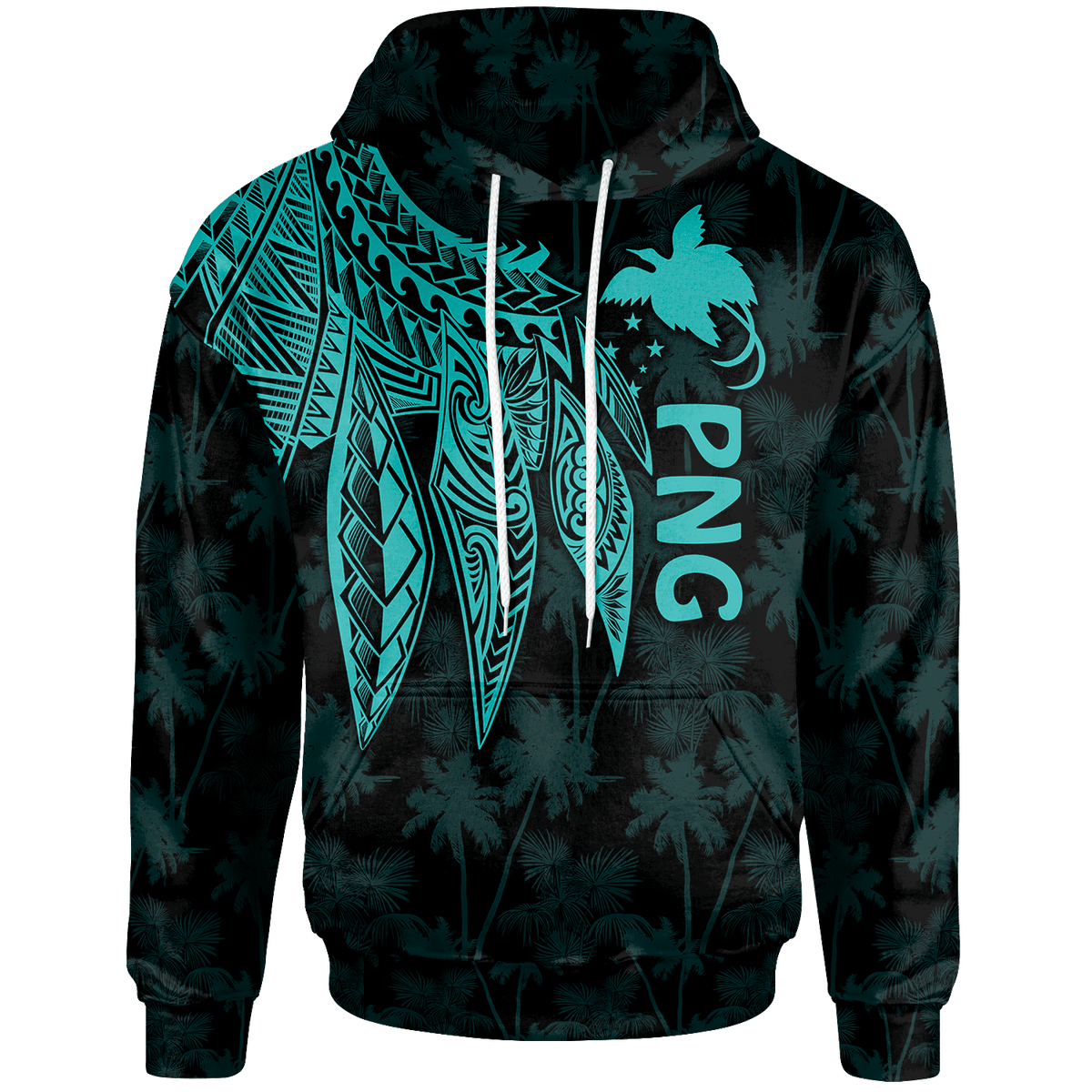 Papua New Guinea Hoodie Polynesian Wings (TurQuoiSe) Unisex Turquoise - Polynesian Pride