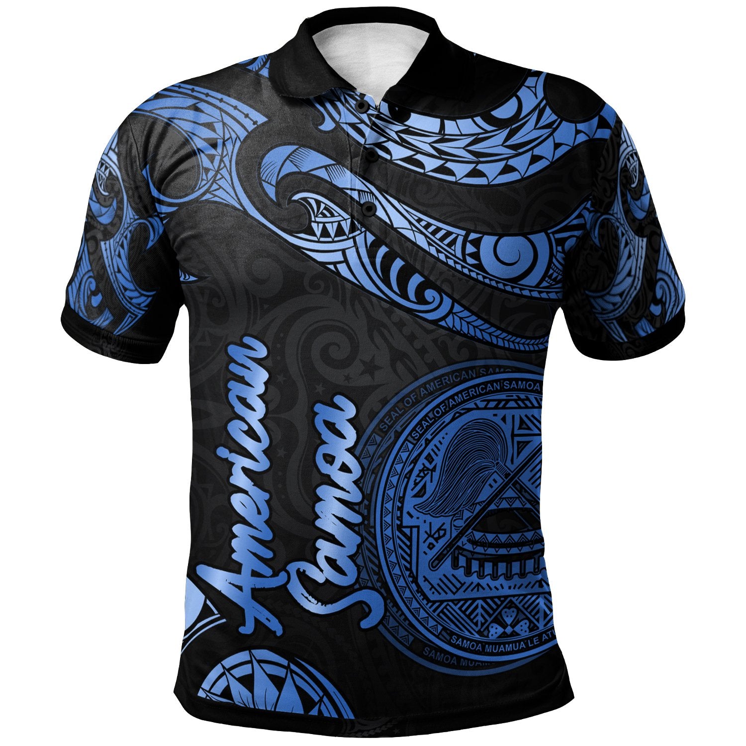 American Samoa Polo Shirt Polynesian Tattoo Blue Version Unisex Blue - Polynesian Pride