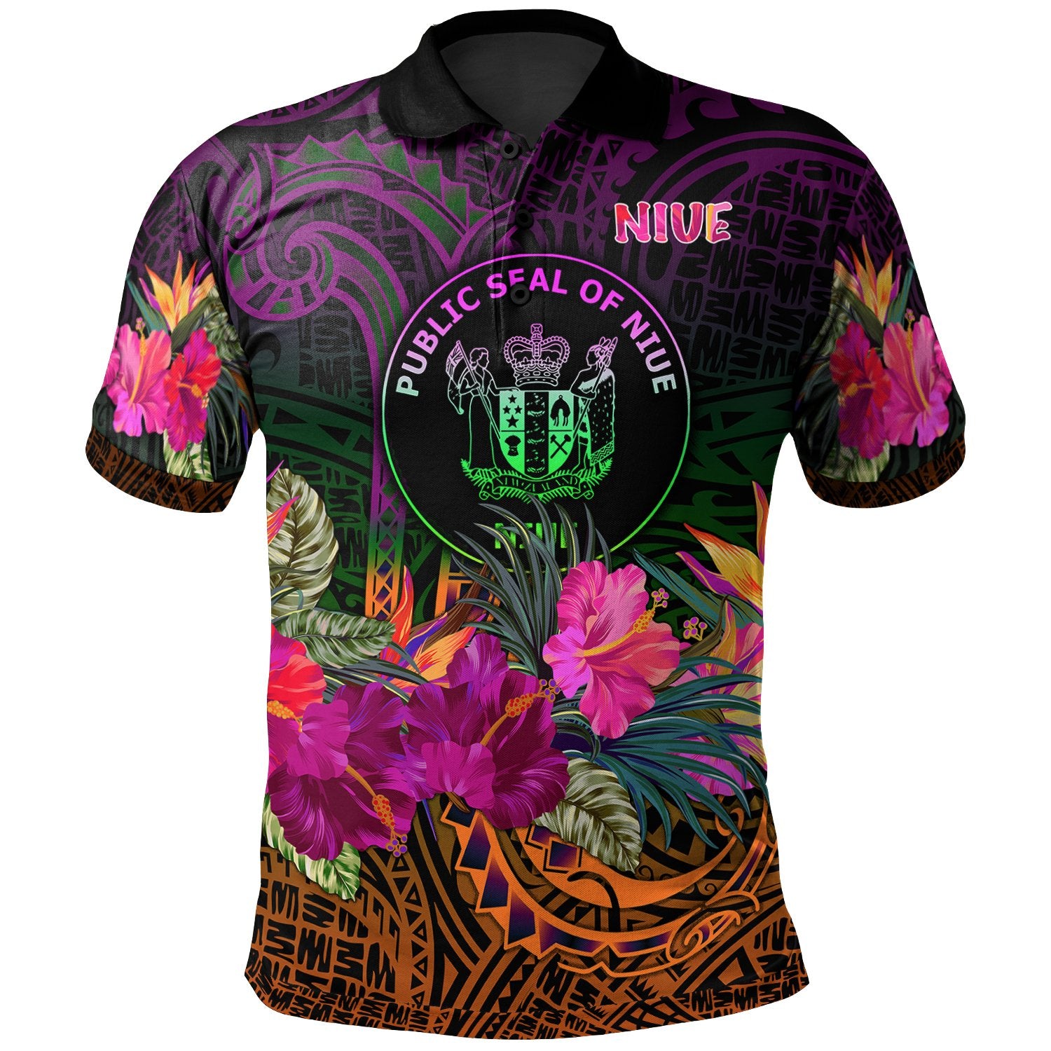 Niue Polynesian Polo Summer Hibiscus Unisex Reggae - Polynesian Pride