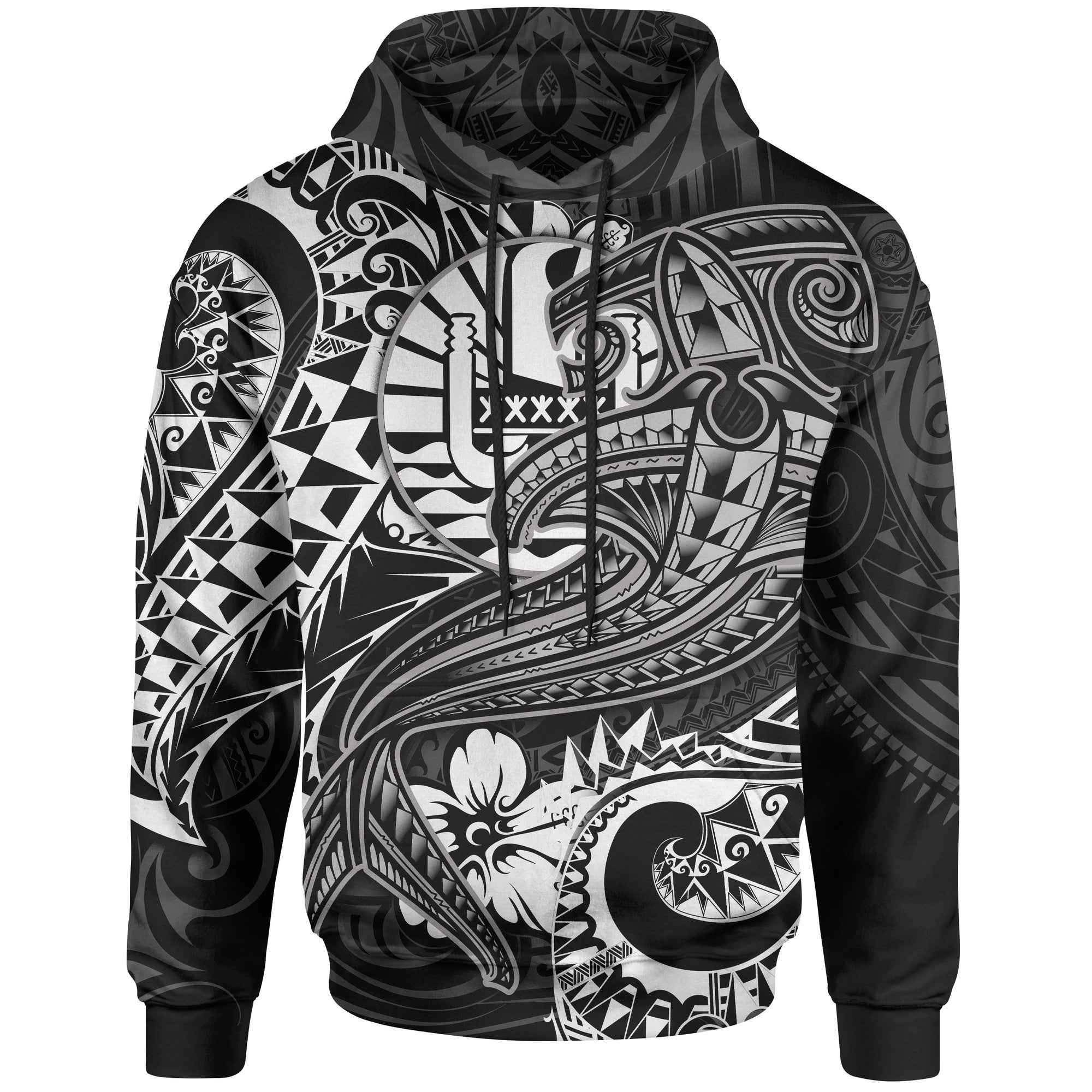 Tahiti Hoodie White Shark Polynesian Tattoo Unisex White - Polynesian Pride