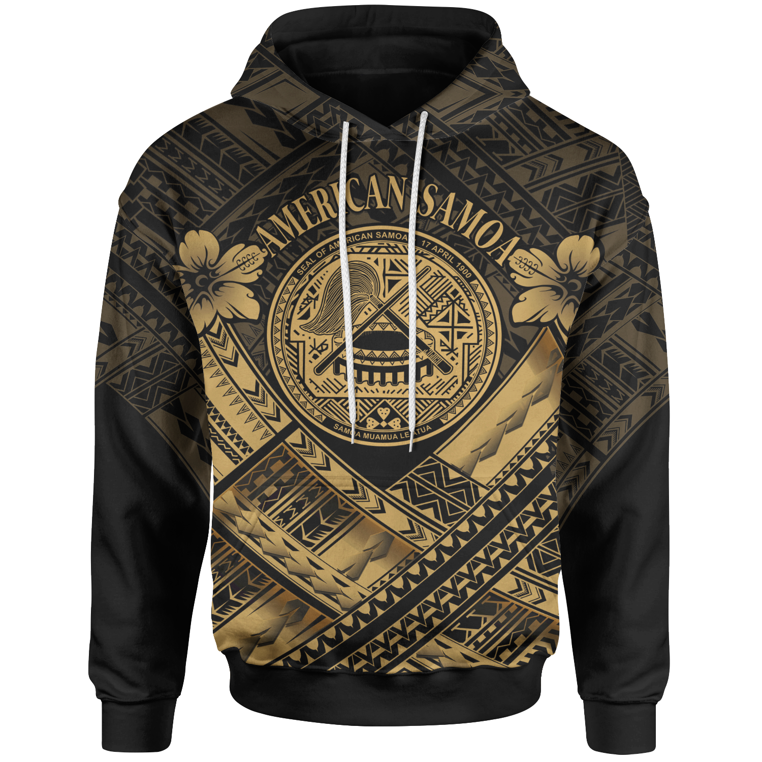 American Samoa Hoodie AS Gold Seal Polynesian Patterns Unisex Gold - Polynesian Pride