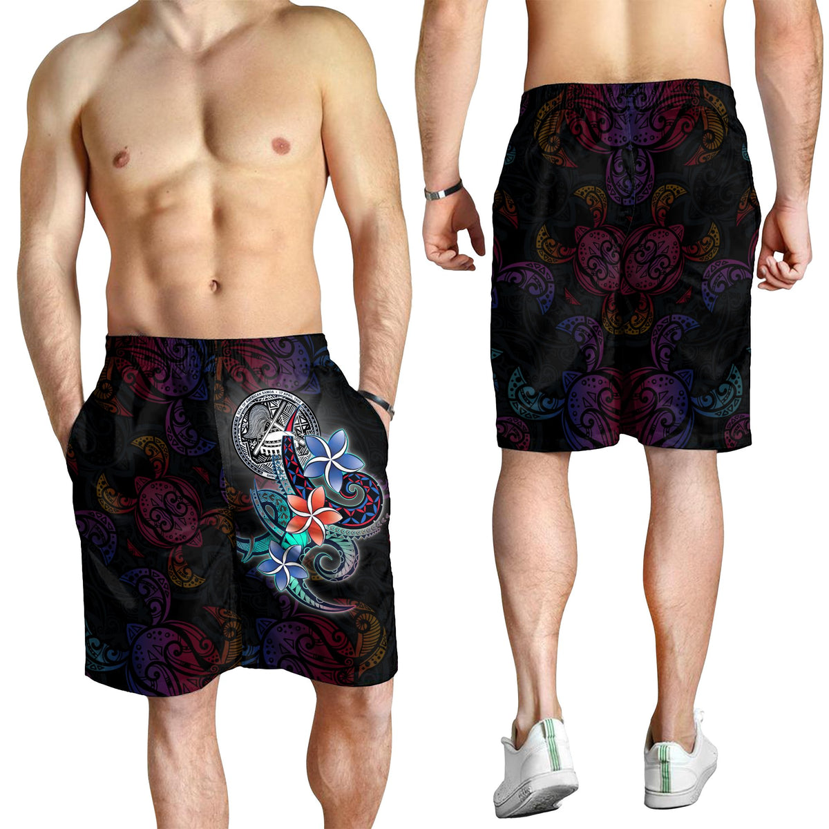 American Samoa Men's Shorts - Plumeria Flowers Style - Polynesian Pride