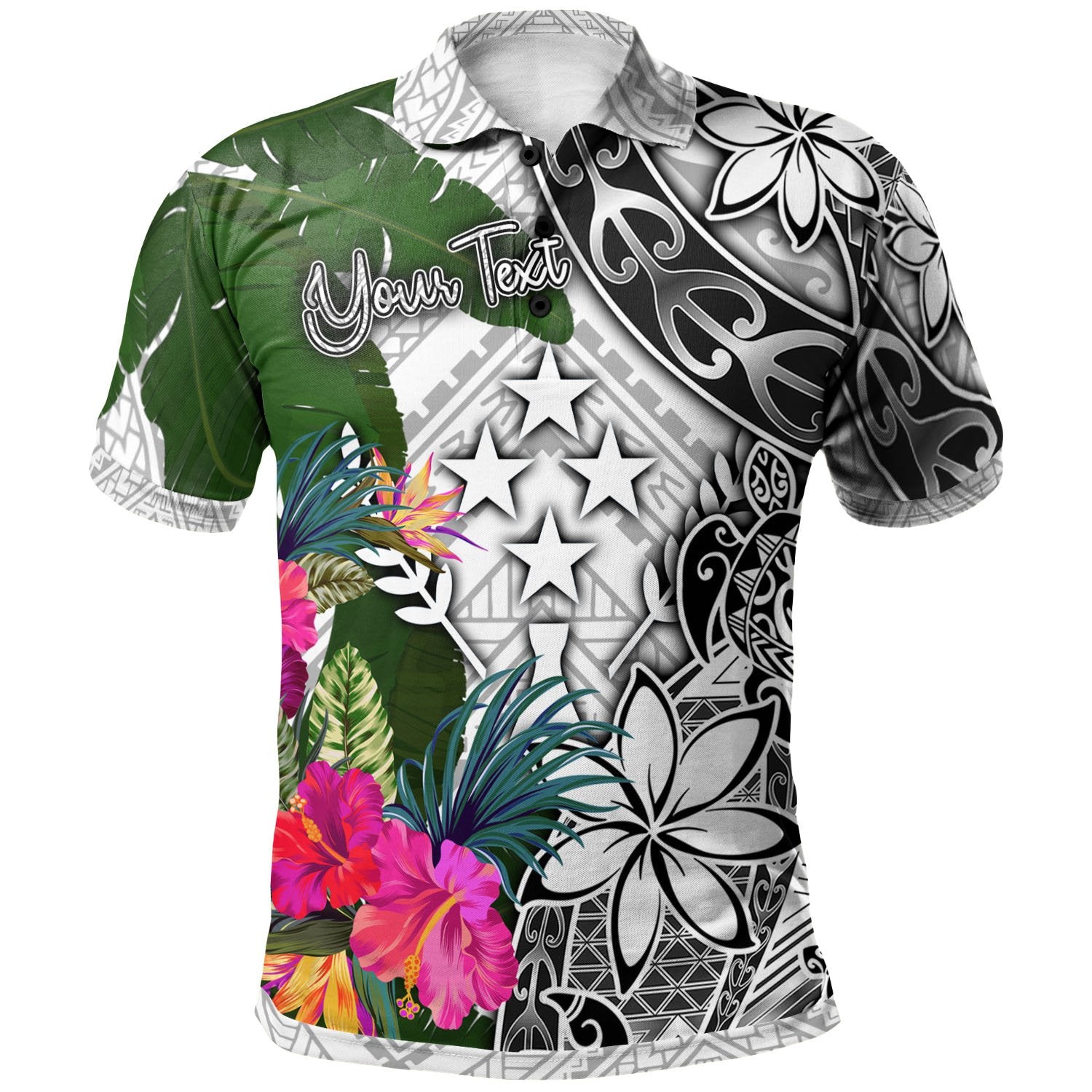 Kosrae Custom Polo Shirt White Turtle Plumeria Banana Leaf Unisex White - Polynesian Pride