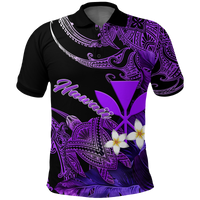 Hawaii Turtle With Plumeria Leaf Purple Polo Shirt LT12 Unisex Black - Polynesian Pride