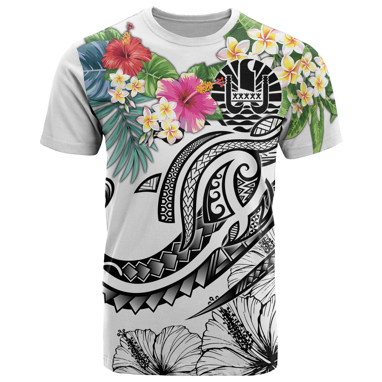 Tahiti Polynesian T Shirt Summer Plumeria (White) Unisex White - Polynesian Pride