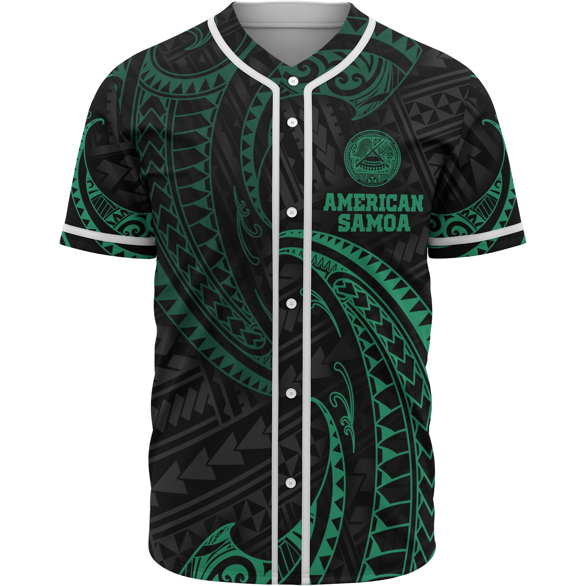 American Samoa Polynesian Baseball Shirt - Green Tribal Wave Unisex Green - Polynesian Pride