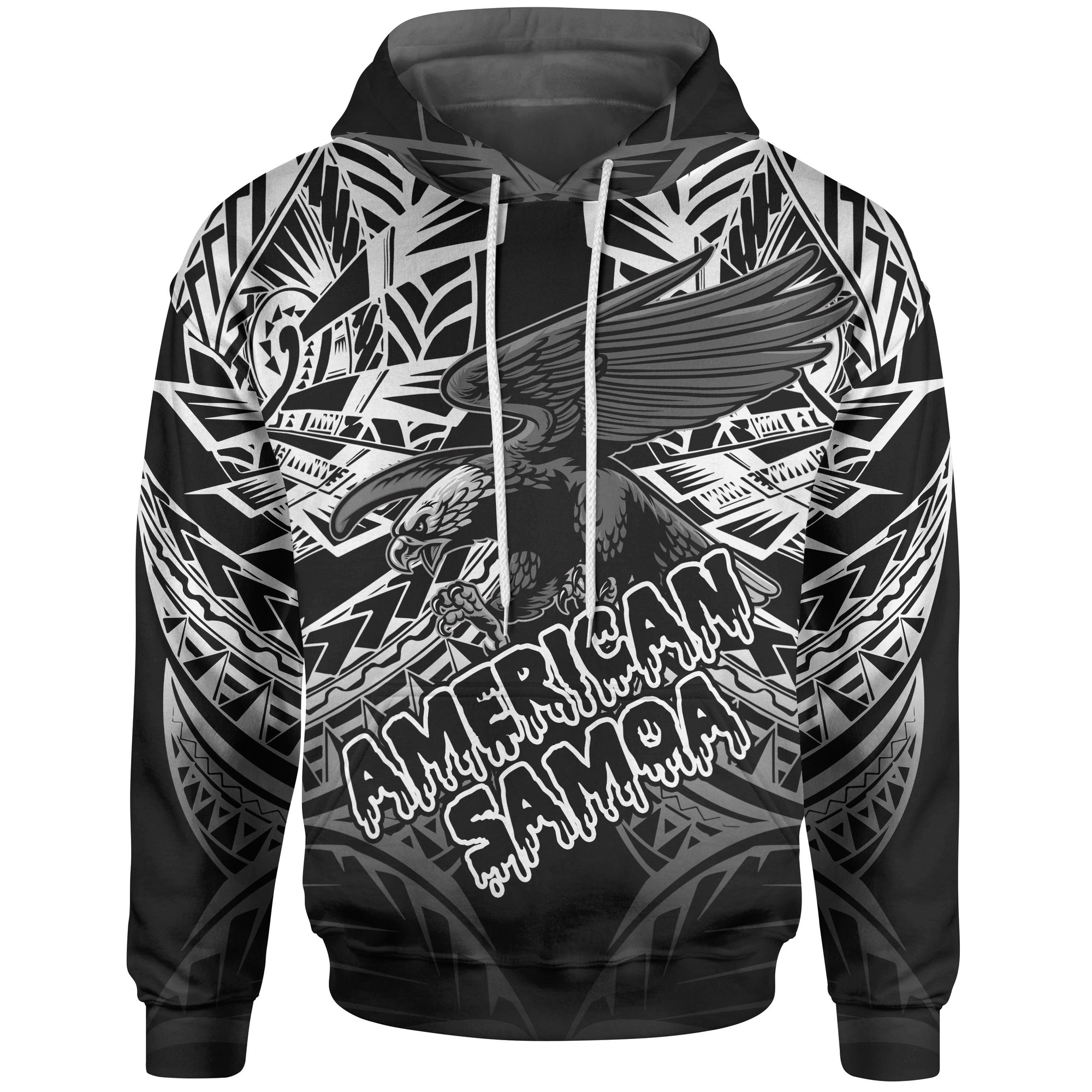 American Samoa Polynesian Hoodie Eagle Tribal Pattern Unisex Black - Polynesian Pride