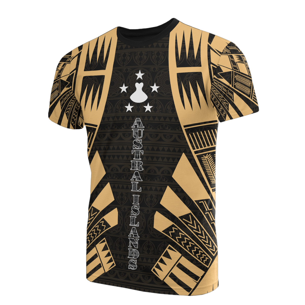 Austral Islands T Shirt Austral Islands FLag Polynesian Tattoo Gold Style Unisex Black-Gold - Polynesian Pride