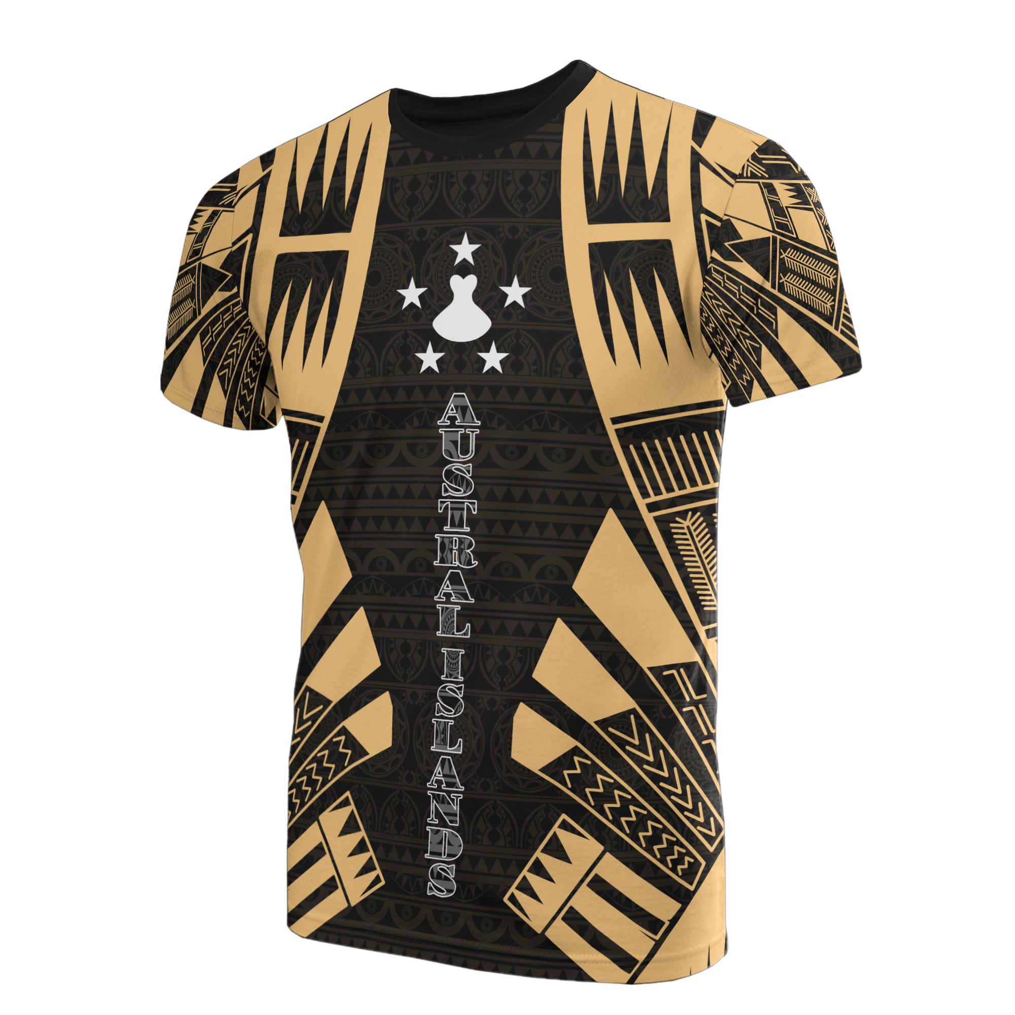 Austral Islands T Shirt Austral Islands FLag Polynesian Tattoo Gold Style Unisex Black-Gold - Polynesian Pride