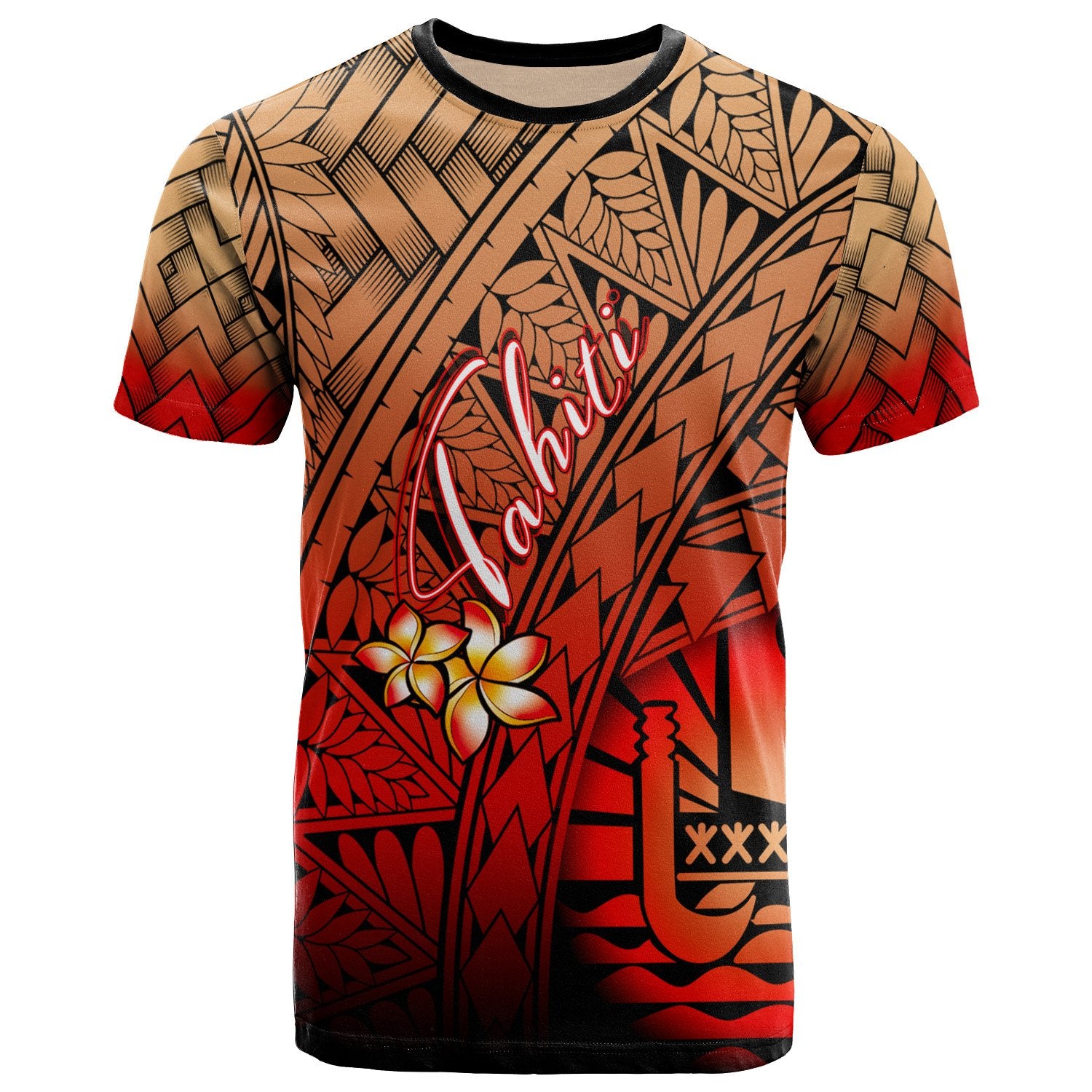 Tahiti Polynesian T Shirt Plumeria Tattoo Tribal Unisex Red - Polynesian Pride