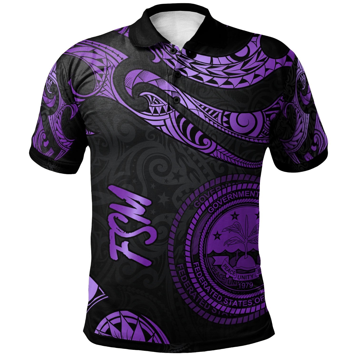 Federated States of Micronesia Polo Shirt Polynesian Tattoo Purple Version Unisex Purple - Polynesian Pride