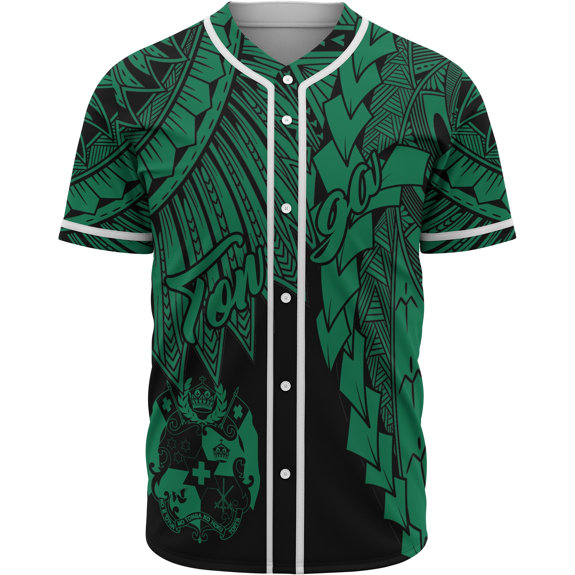 Tonga Polynesian Baseball Shirt - Tribal Wave Tattoo Green Unisex Green - Polynesian Pride