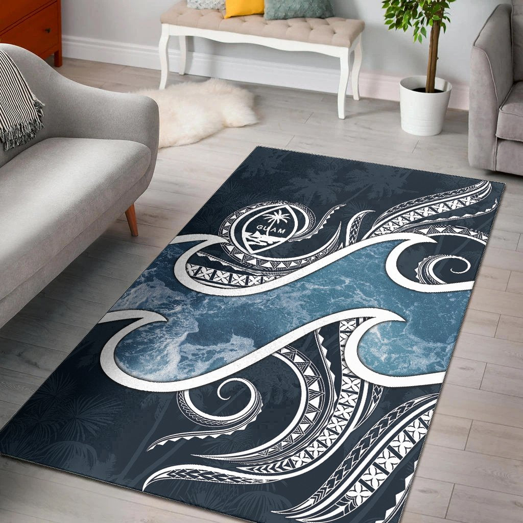 Guam Polynesian Area Rug - Ocean Style Blue - Polynesian Pride