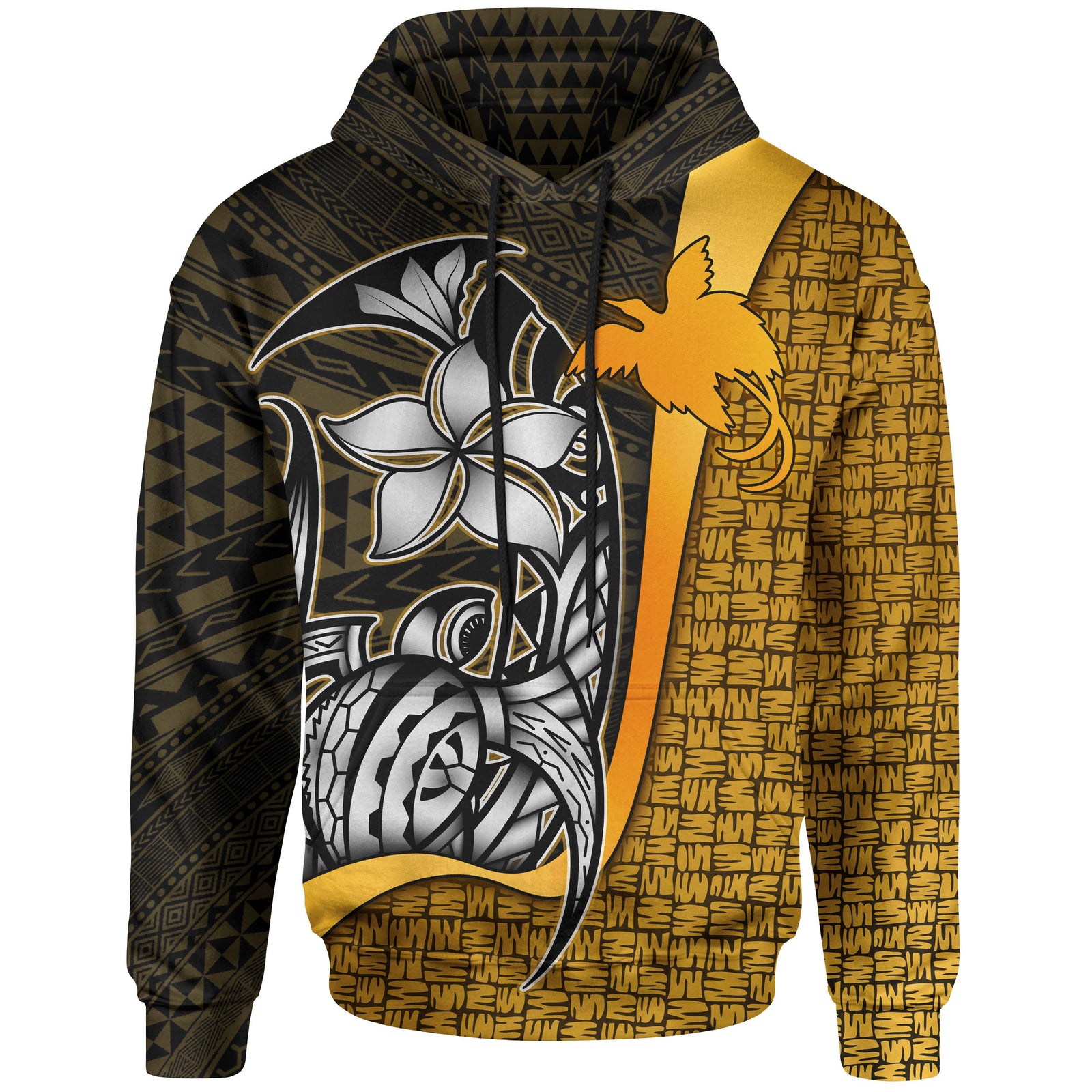 Papua New Guinea Polynesian Hoodie Gold Turtle with Hook Unisex GOLD - Polynesian Pride