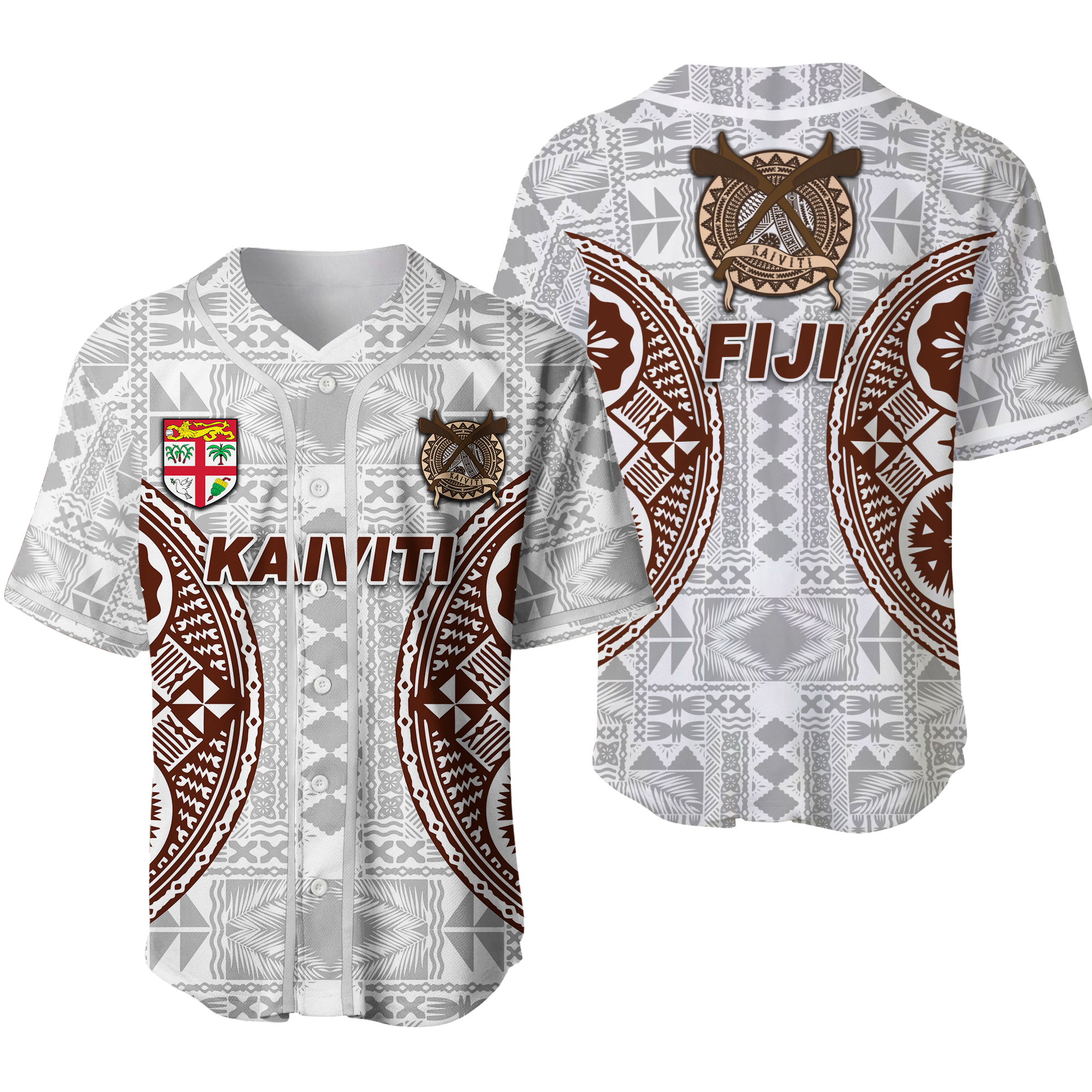 Fiji Kaiviti Tapa Pattern Baseball Jersey - LT12 Unisex White - Polynesian Pride