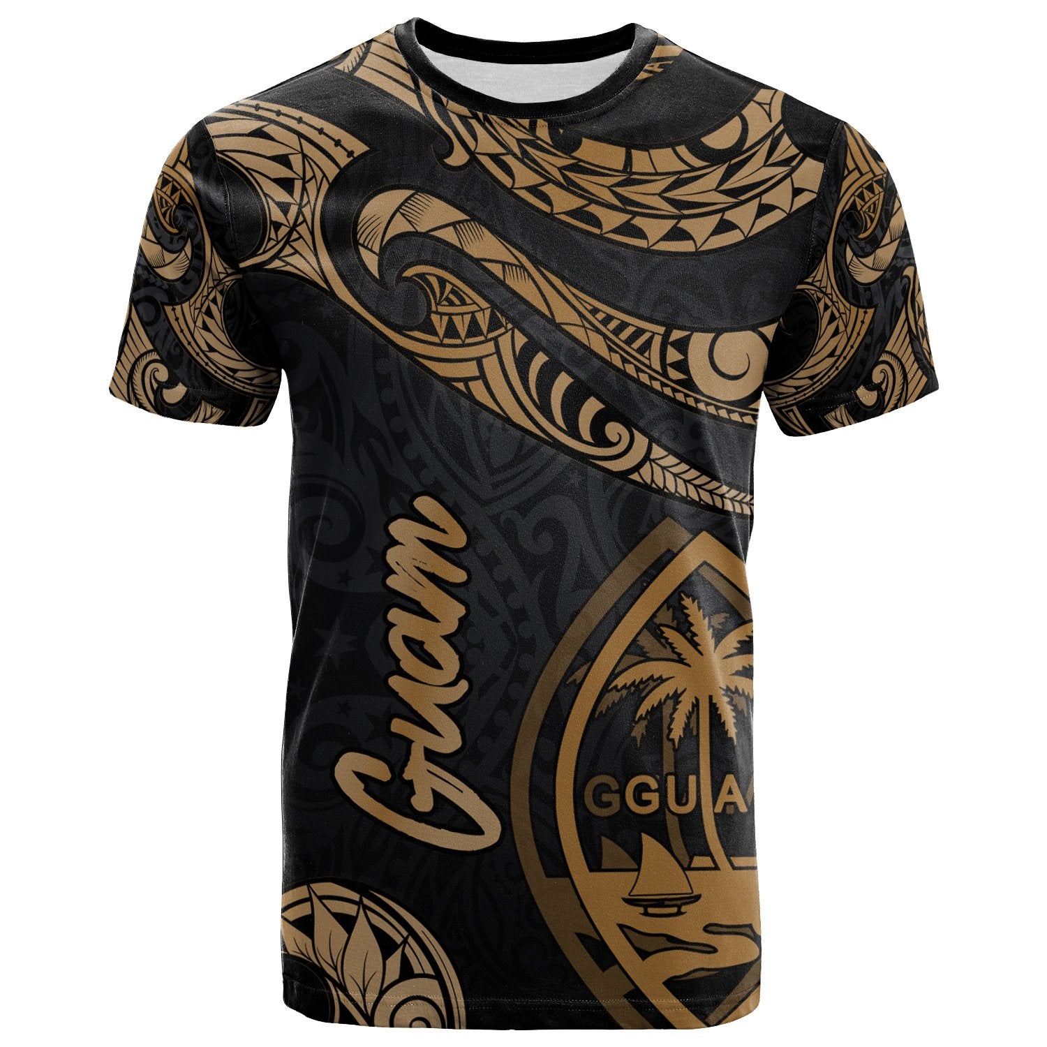 Guam Polynesian T Shirt Polynesian Tattoo Gold Version Unisex Art - Polynesian Pride