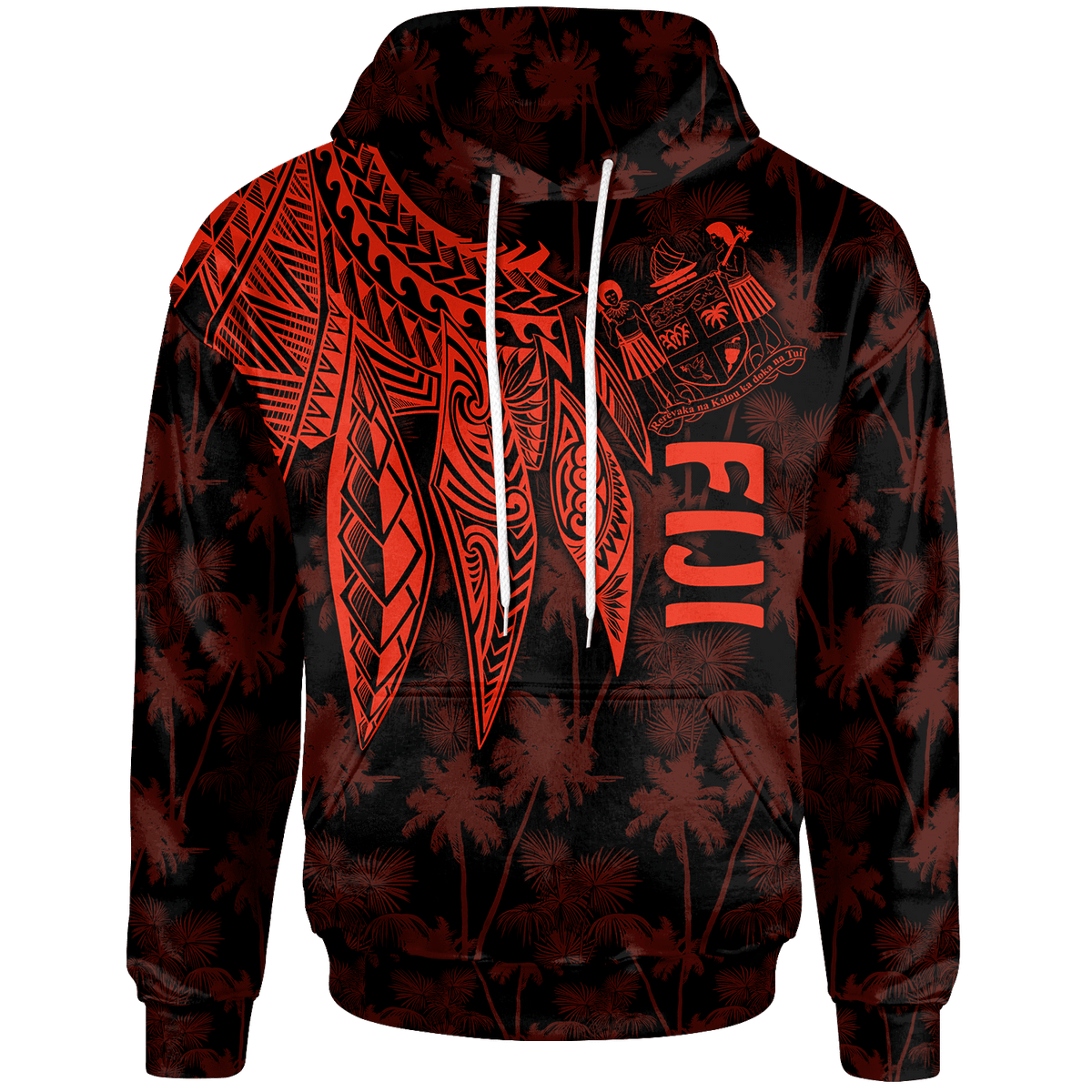 Fiji Hoodie Polynesian Wings (Red) Unisex Blue - Polynesian Pride