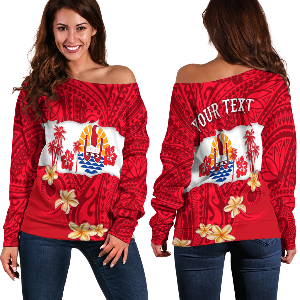 (Custom Personalised) Tahiti Polynesian Off Shoulder Sweater Mythical Destination LT13 Red - Polynesian Pride