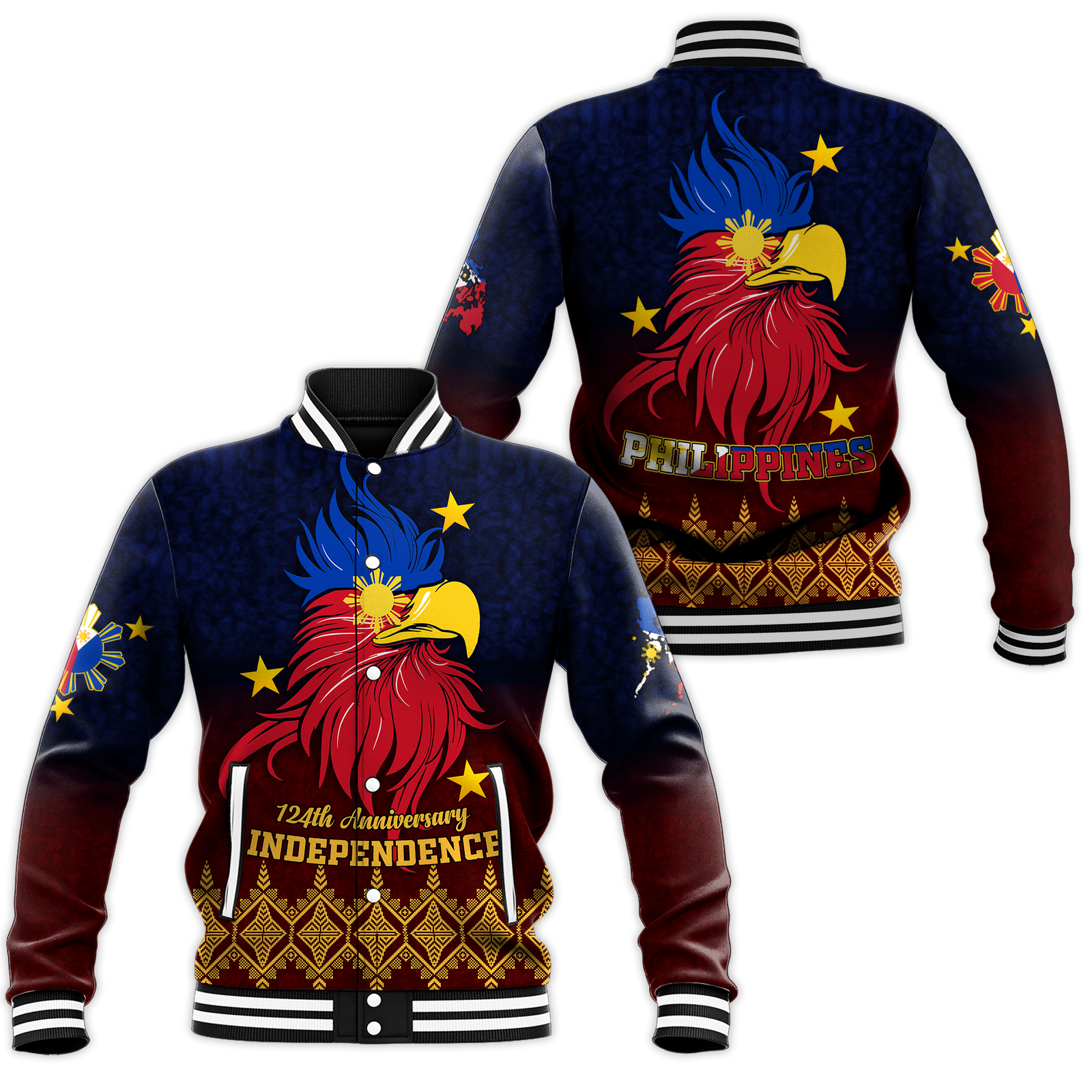 The Philippines Independence Anniversary 124th Years Baseball Jacket - LT12 Unisex Blue - Polynesian Pride