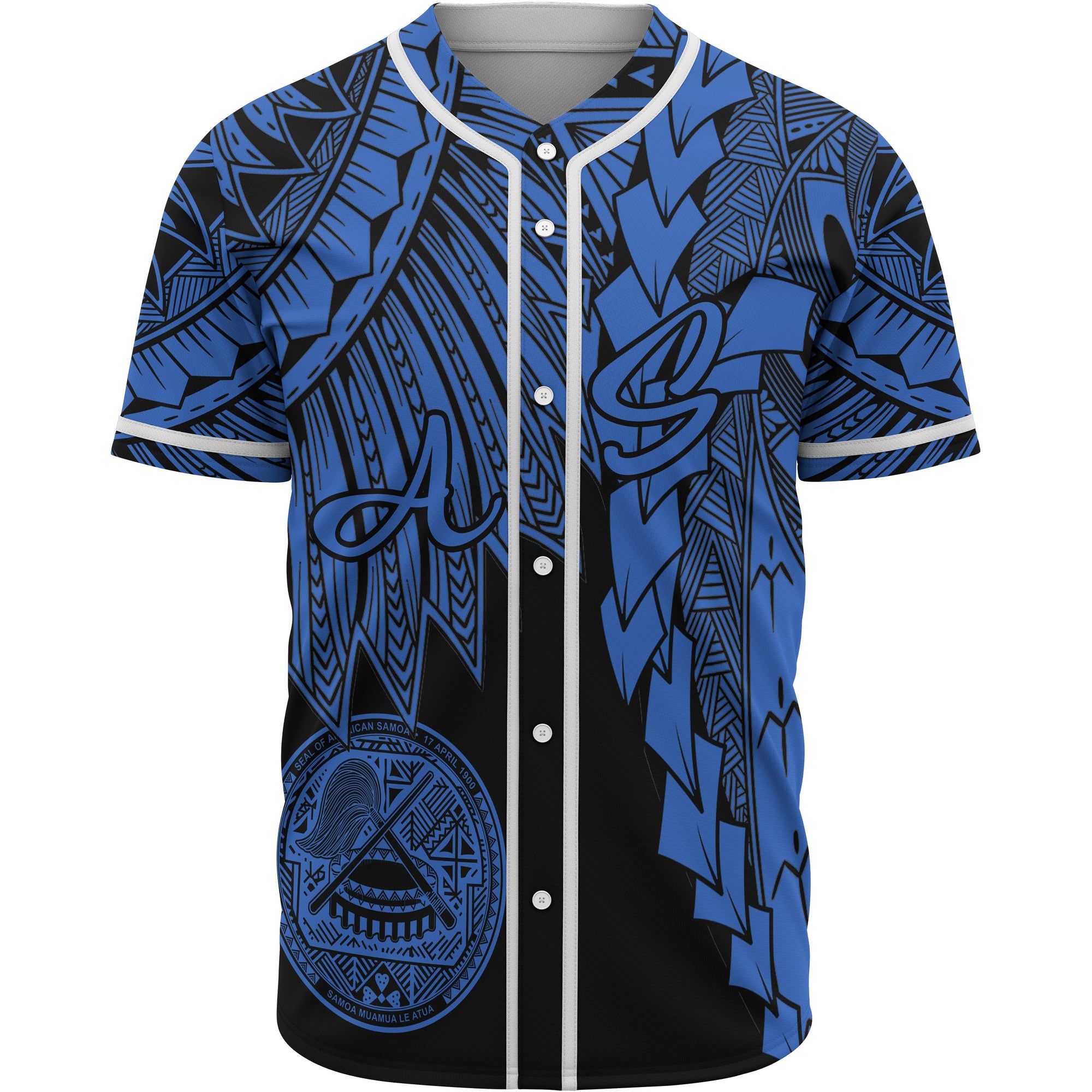 American Samoa Polynesian Baseball Shirt - Tribal Wave Tattoo Blue Unisex Blue - Polynesian Pride