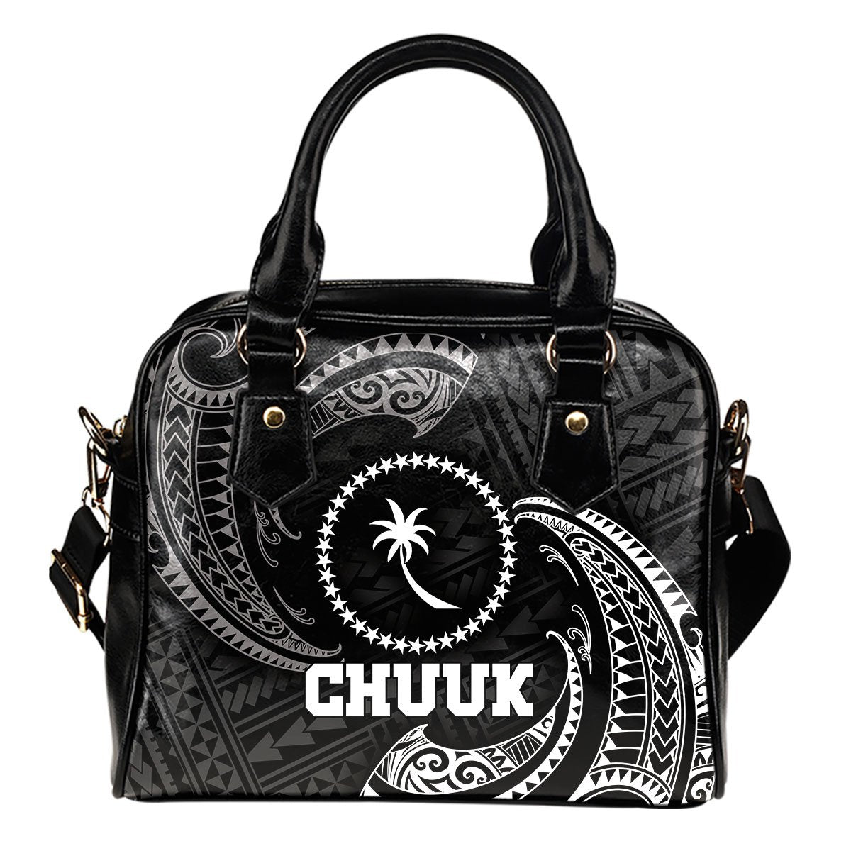 Chuuk Micronesia Shoulder Handbag - White Tribal Wave One Size Black - Polynesian Pride