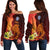 Northern Mariana Islands Women's Off Shoulder Sweater - Tribal Tuna Fish Orange - Polynesian Pride