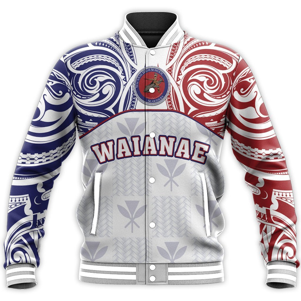 Hawaii Baseball Jacket - Kanaka Waianae High School Baseball Jacket Demodern Style AH Unisex White - Polynesian Pride