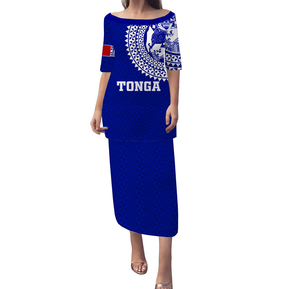 Tonga Puletasi Dress Tongan Blue Turtle - LT12 Long Dress Blue - Polynesian Pride