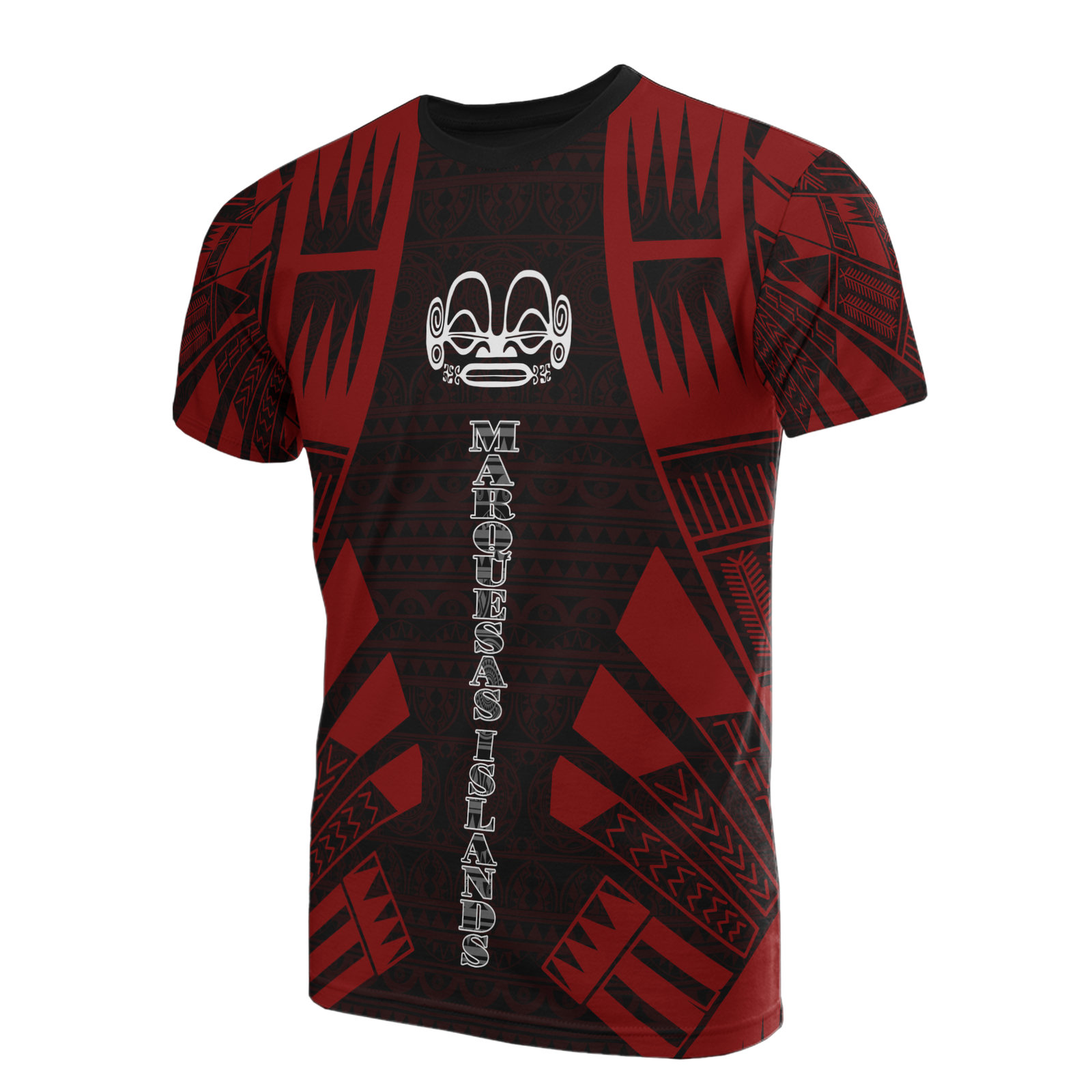 Marquesas Islands T Shirt Marquesas Islands Tiki Face Tattoo Red Style Unisex Red - Polynesian Pride