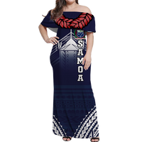 Samoan Ula Fala Art Off Shoulder Long Dress - LT12 Long Dress Art - Polynesian Pride