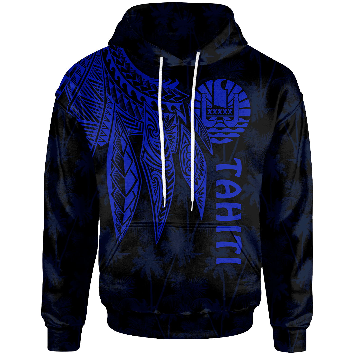 Tahiti Hoodie Polynesian Wings (Blue) Unisex Blue - Polynesian Pride