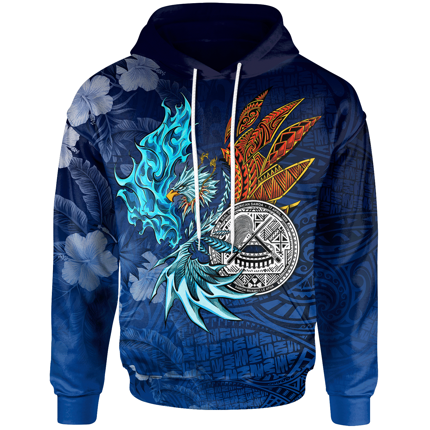 American Samoa Polynesian Hoodie Blue Polynesian Eagle Unisex Blue - Polynesian Pride