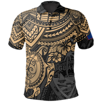Guam Polo Shirt Guahan Flag Coat Of Arms Golden Turtle Hibiscus Unisex BROWN - Polynesian Pride