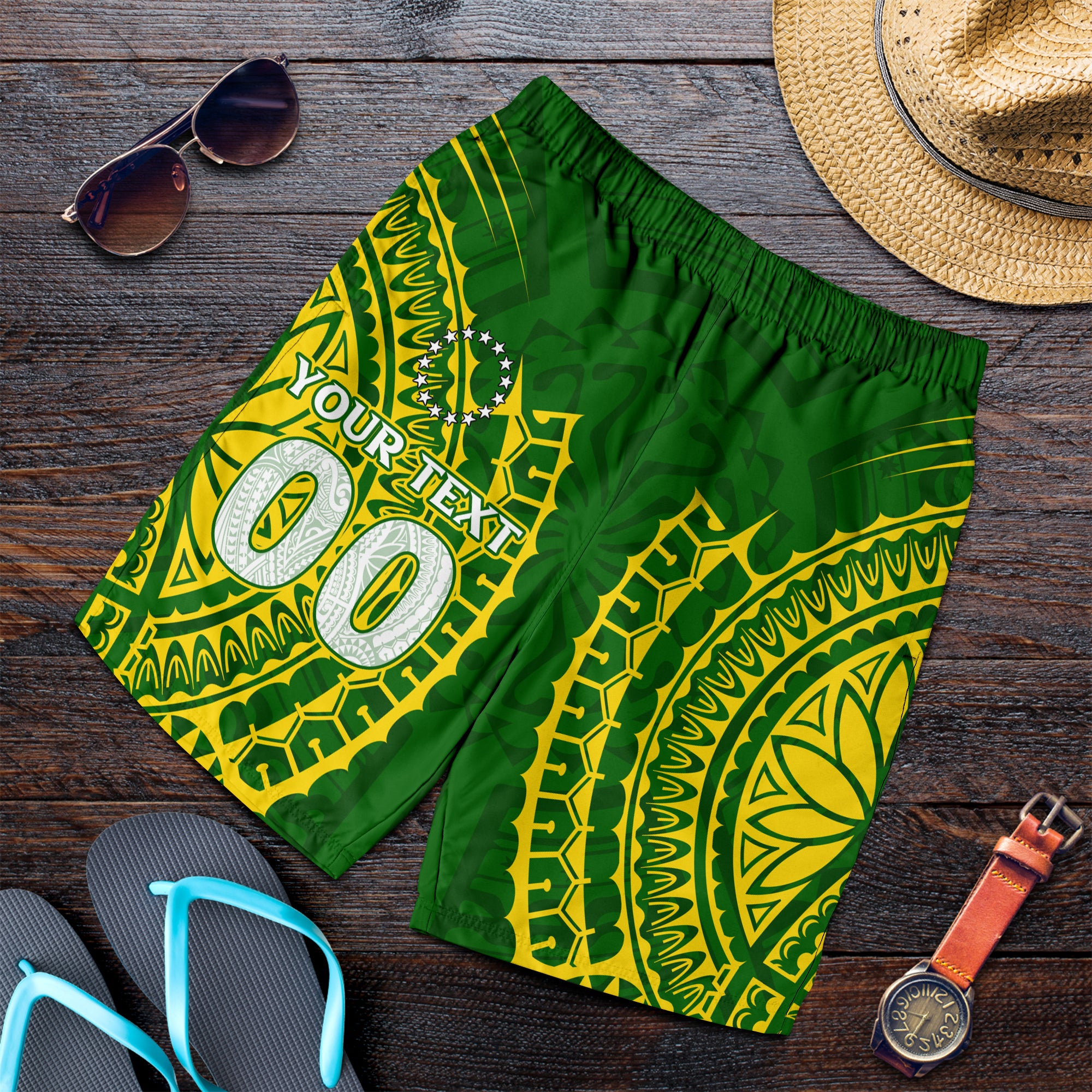 (Custom Personalised) Cook Islands Men Short - Tribal Pattern - LT12 Green - Polynesian Pride