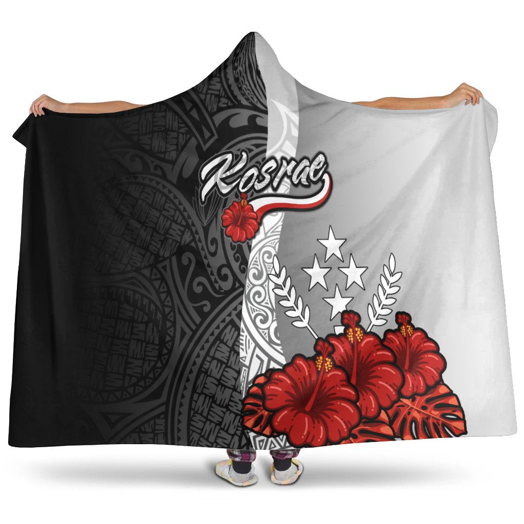 Kosrae Polynesian Hooded Blanket - Coat Of Arm With Hibiscus White Hooded Blanket White - Polynesian Pride