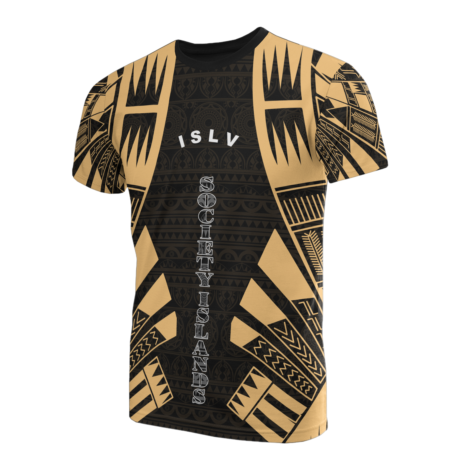 Society Islands T Shirt Society Islands Flag Polynesian Tattoo Gold Style Unisex Black-Gold - Polynesian Pride