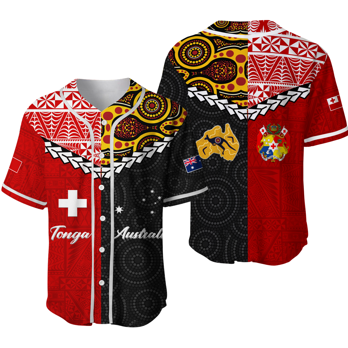Tonga Combine Australia Aboriginal Heritage Baseball Jersey - LT12 Red - Polynesian Pride