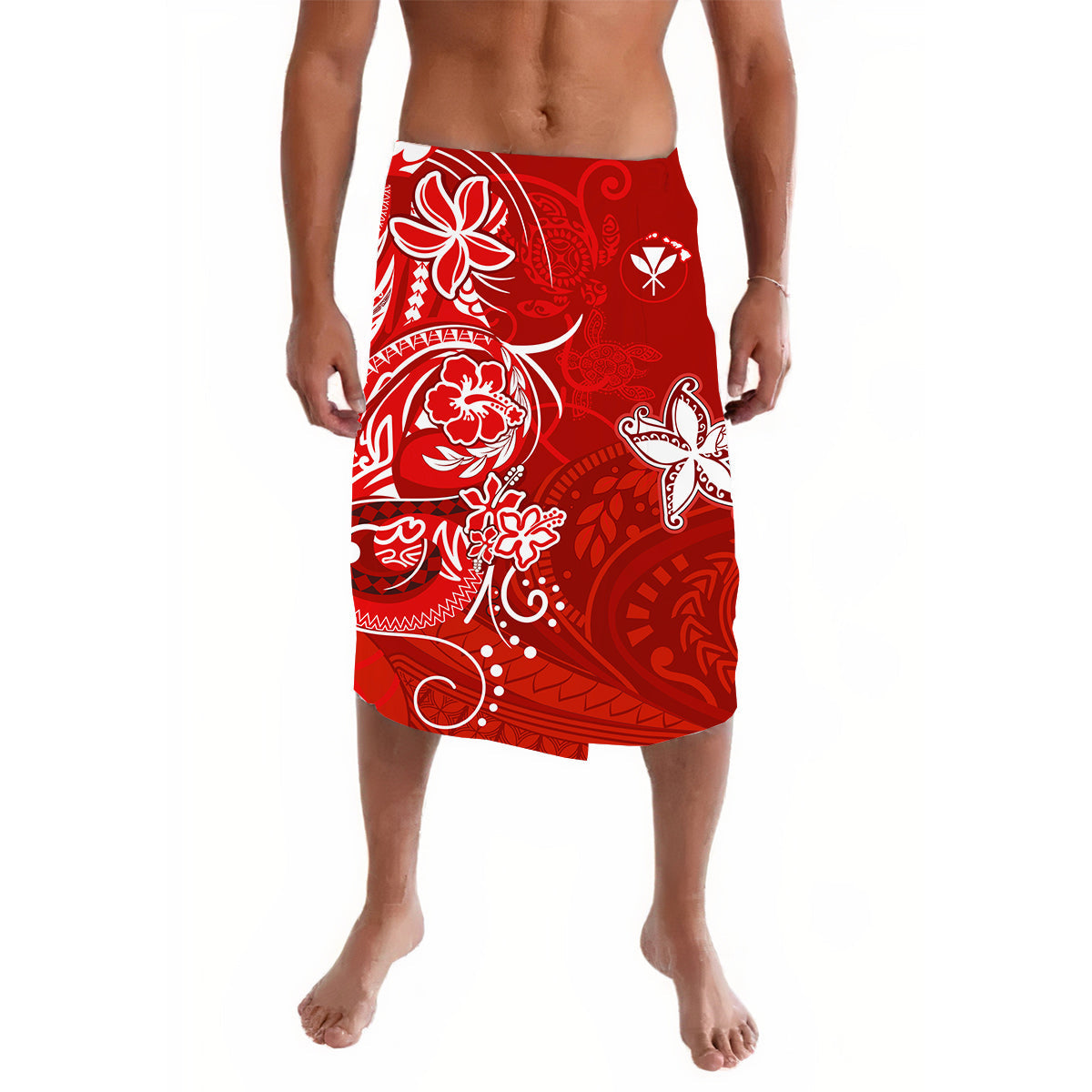 Hawaii Lavalava Polynesian Red Sea Turtle Honu and Map LT13 Red - Polynesian Pride