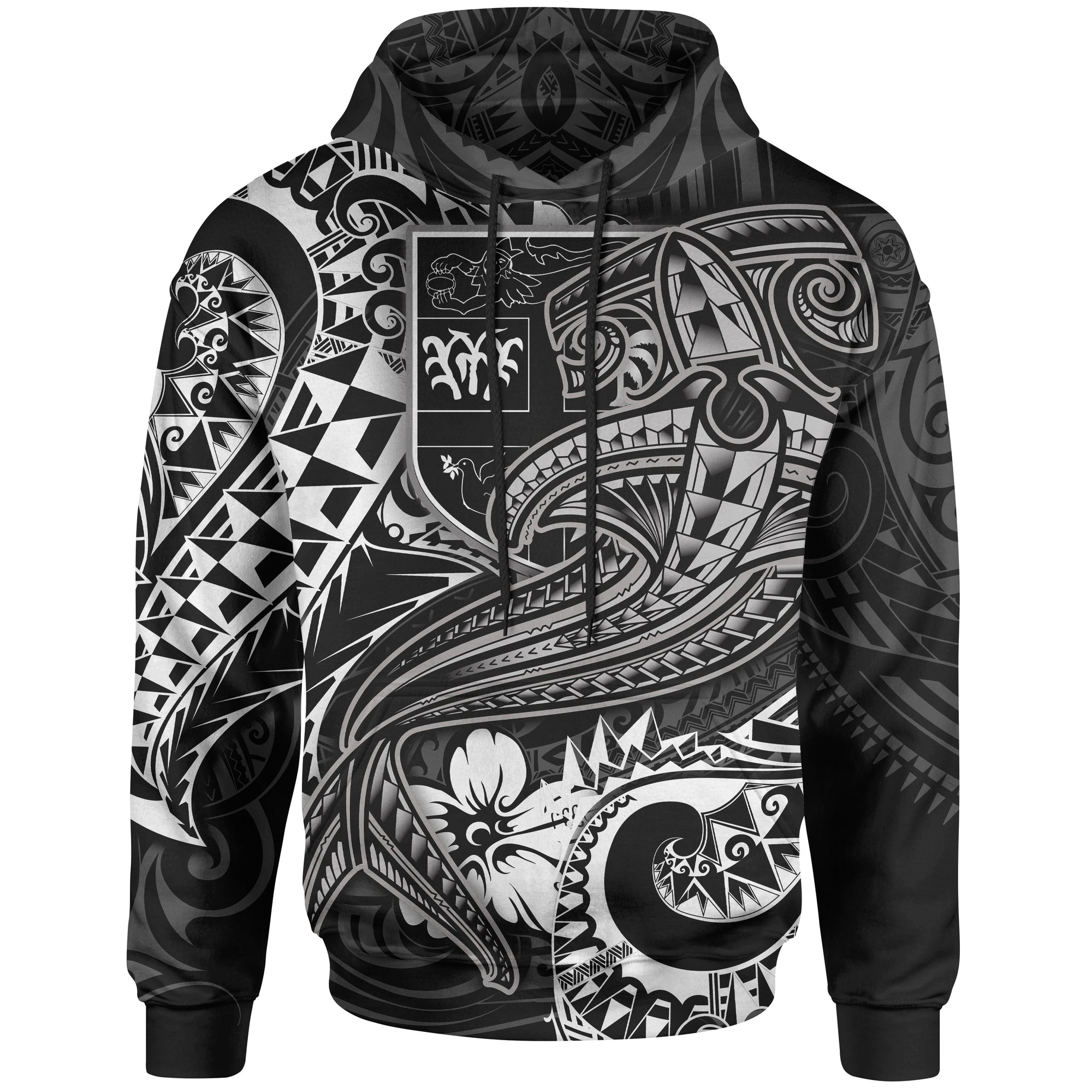 Fiji Hoodie White Shark Polynesian Tattoo Unisex White - Polynesian Pride