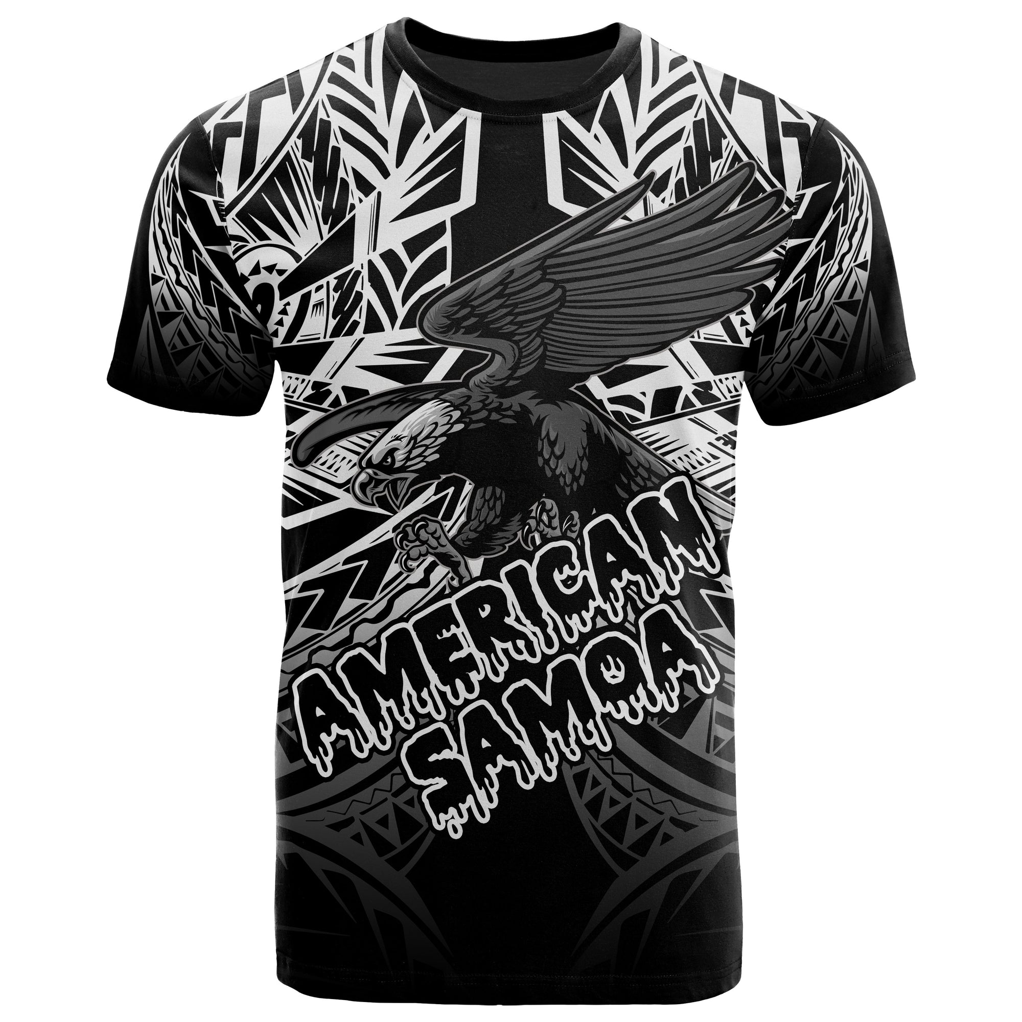 American Samoa Polynesian T Shirt Eagle Tribal Pattern Unisex Black - Polynesian Pride