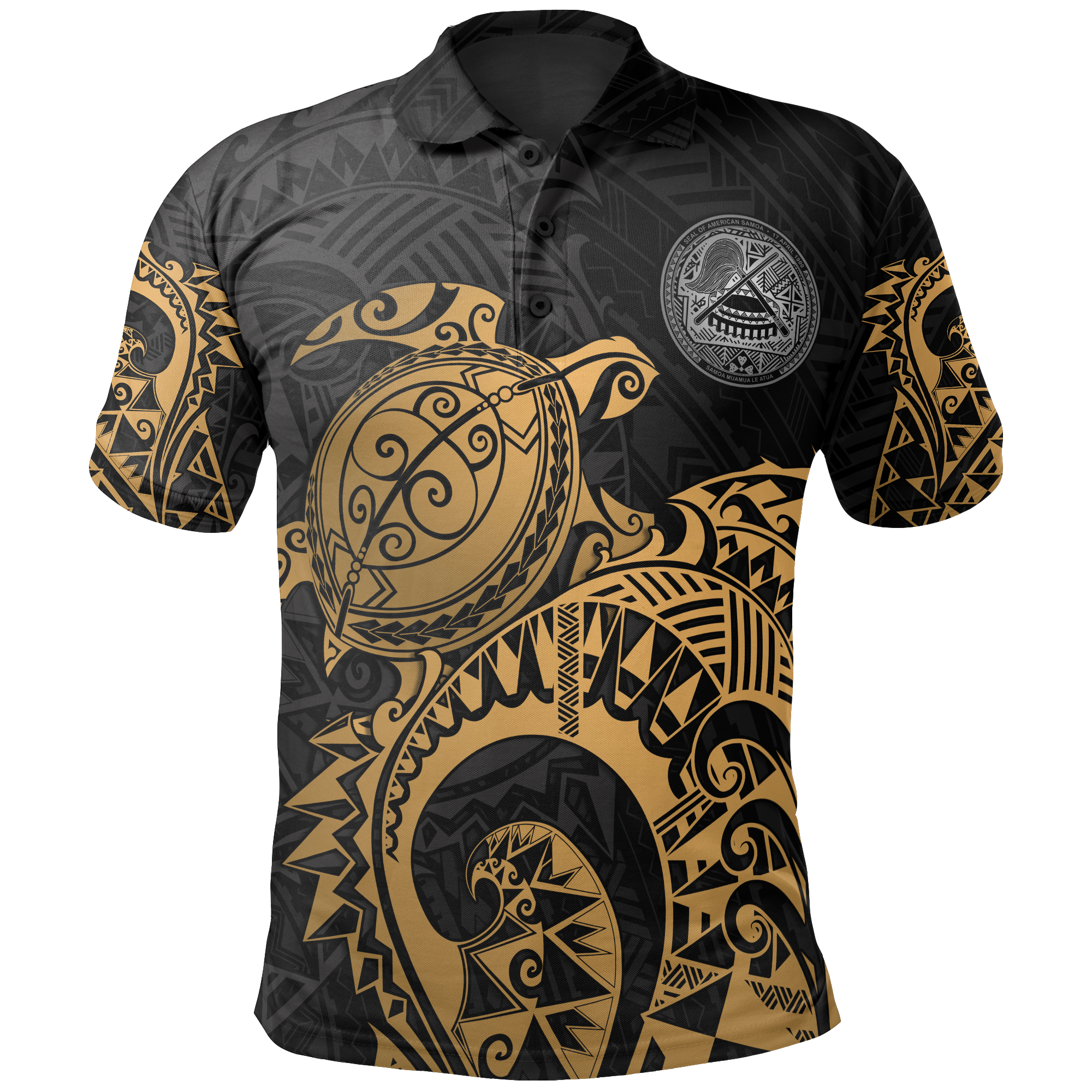 American Samoa Polo Shirt Amerika Samoa Seal Golden Turtle Tattoo Unisex Golden - Polynesian Pride