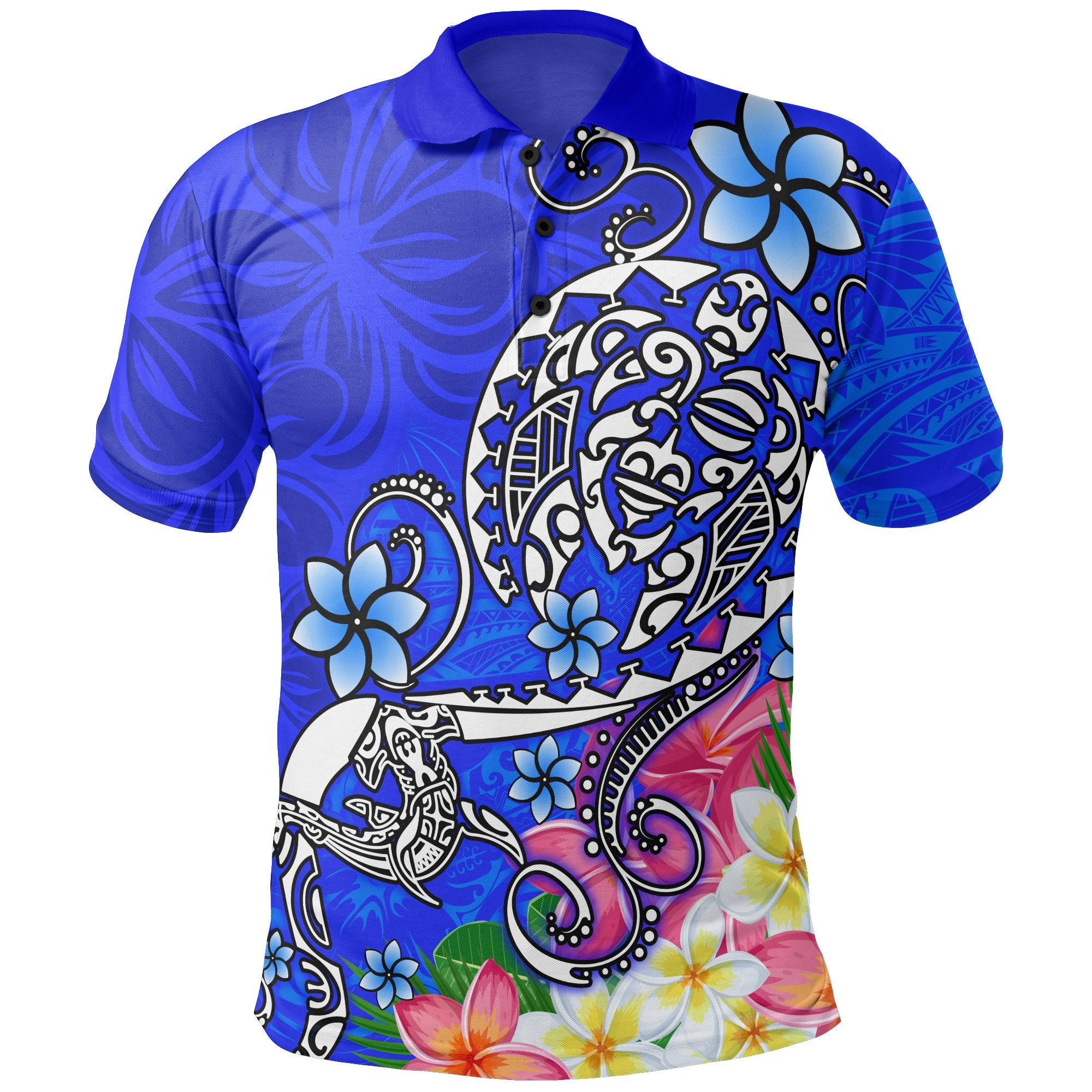 Polynesian Polo Shirt Turtle Plumeria Blue Color Unisex Blue - Polynesian Pride