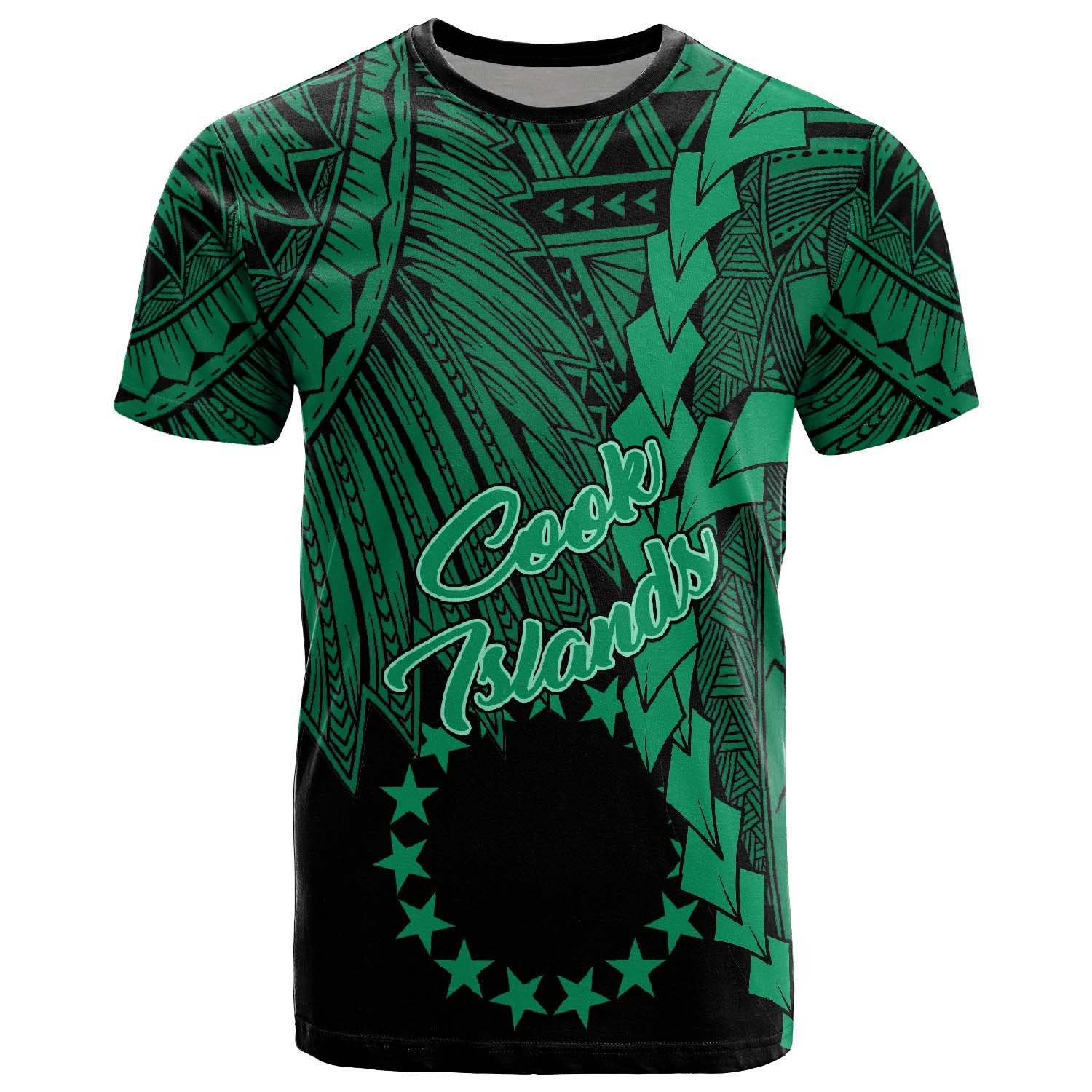Cook Islands T Shirt Tribal Wave Tattoo Green Unisex Green - Polynesian Pride