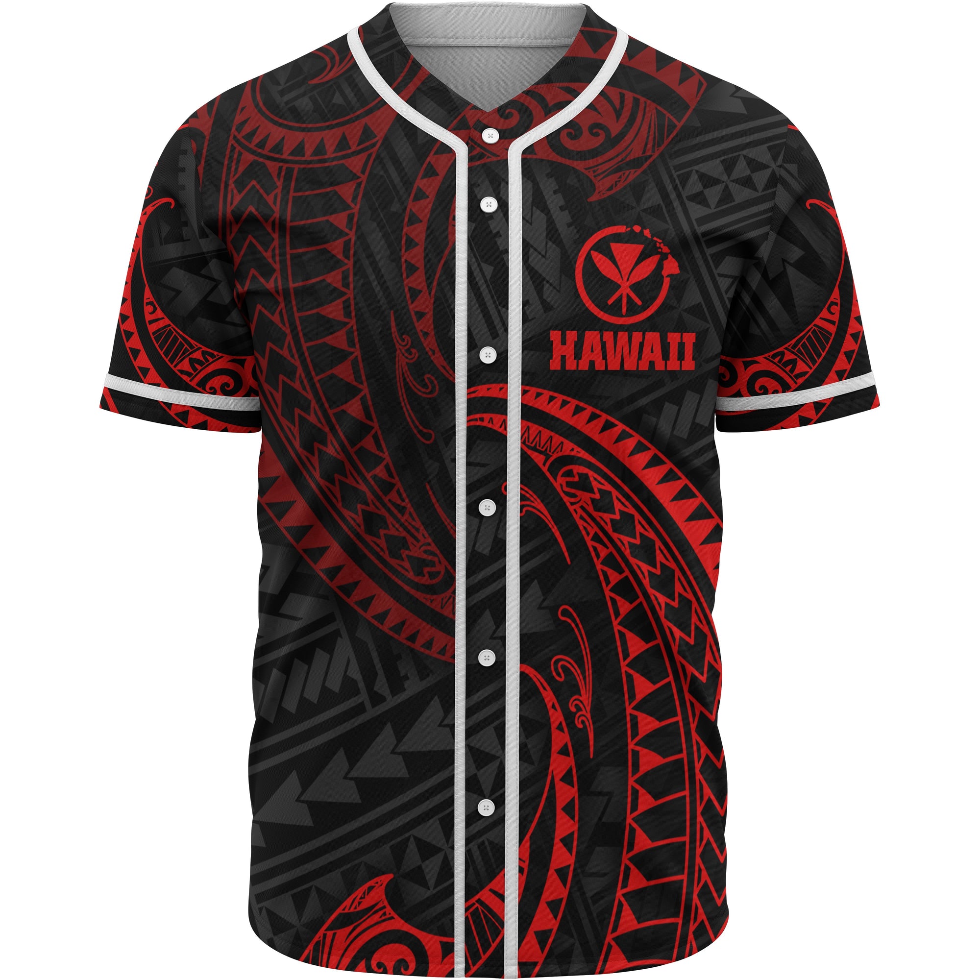 Hawaii Polynesian Baseball Shirt - Red Tribal Wave Unisex Red - Polynesian Pride