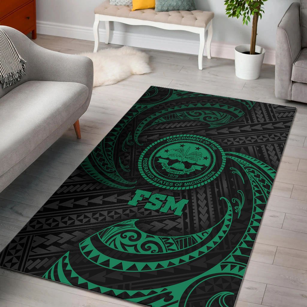 Federated States Of Micronesia Area Rug - Green Tribal Wave Green - Polynesian Pride